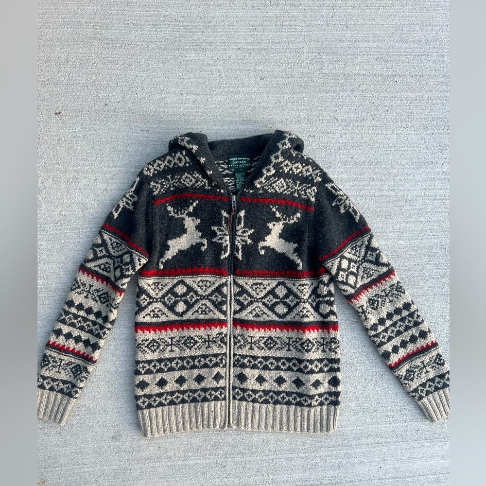 Lauren Ralph Lauren Gray and Red Knit Sweater
